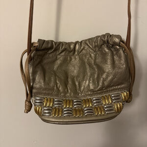 Vintage Atalla Leather Handbag, Italy, Shoulder/crossbody Strap, Metallic